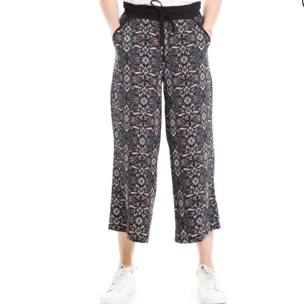 Max Studio L Wide Leg Crepe Cropped Pants Black White - Picture 7 of 13